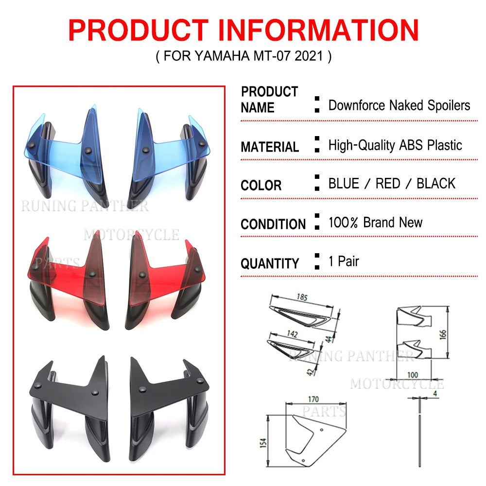 NEW Motorcycle Parts Side Downforce Naked Spoilers Fixed Wing Winglet Fairing Wings Deflectors for Yamaha MT07 MT 07 MT-07 2021