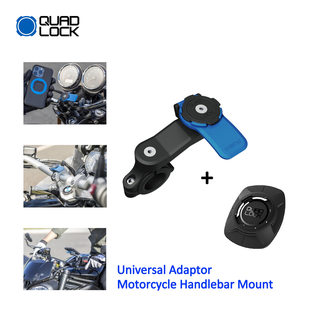 Quad Lock Phone Mount - Universal Adaptor & Motorcycle Handlebar Mount