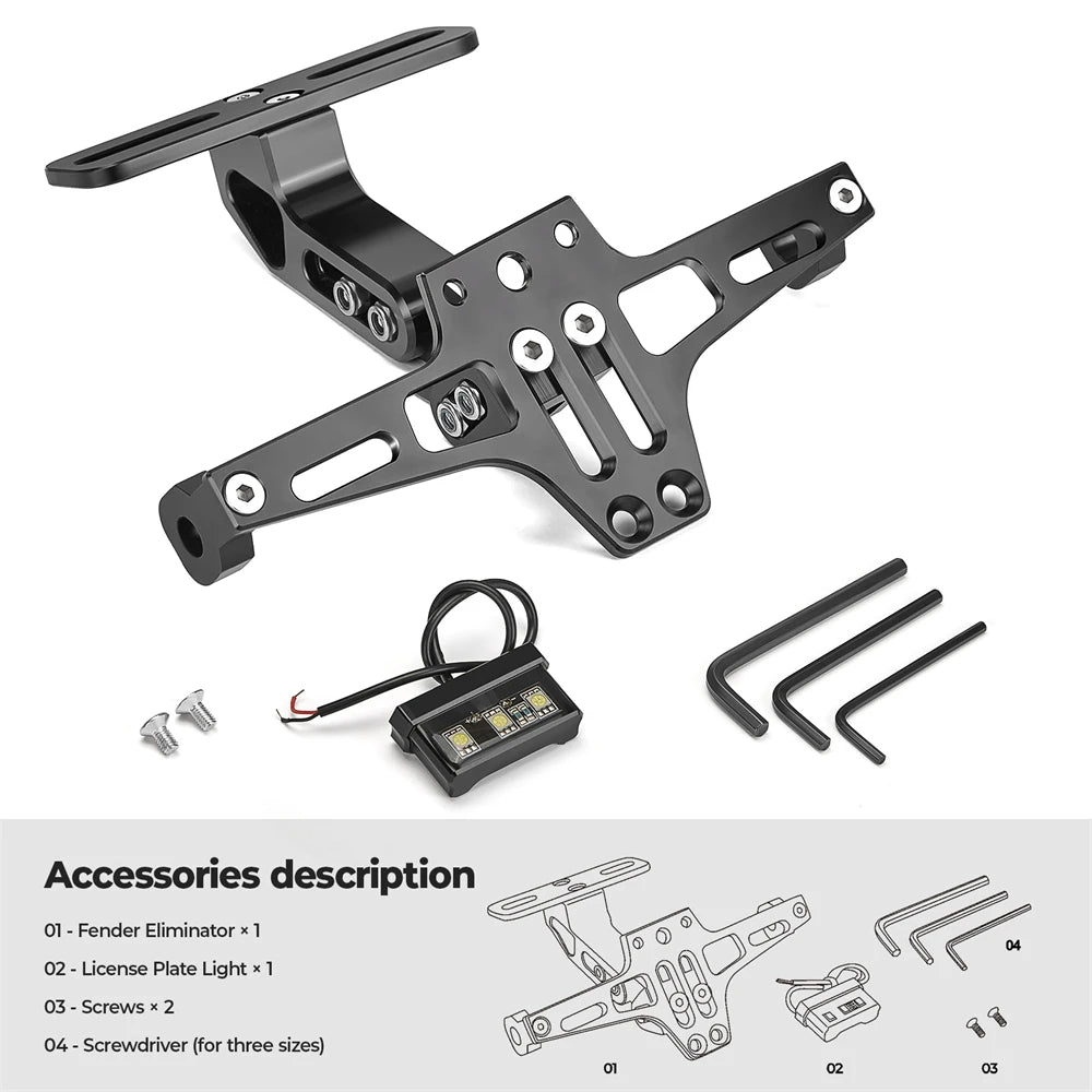 Universal Motorcycle License Plate Holder Frame Bracket LED Light for Yamaha MT07 MT09 FZ07 09 for BMW R1200GS F800GS for Honda